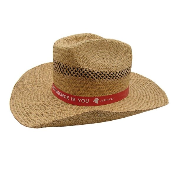 Amsco Logo Banded Straw Hat The Difference is You Fly Away Sun Beach Rockabilly - Picture 3 of 10